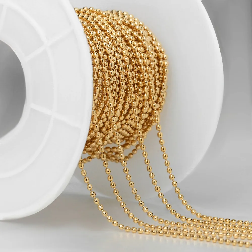 

New 10Yards /Roll Genuine Gold Color Stainless Steel Ball Bead Chains Bulk for Diy Bracelet Necklace Jewelry Findings Making