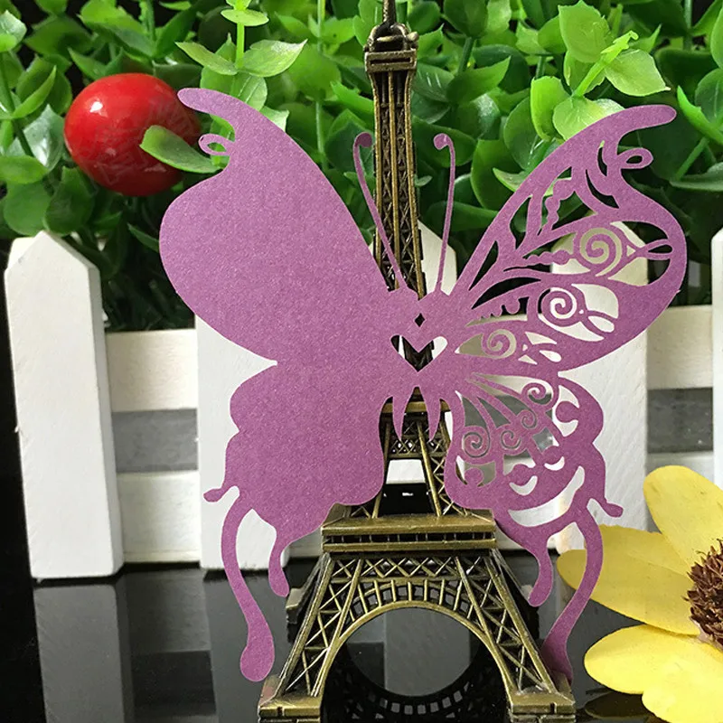 10Color 100pcs Laser Cut Butterfly Paper Place Card  Escort Card  Cup Card Wine Glass Card For Wedding Christmas Decor Favors (6)