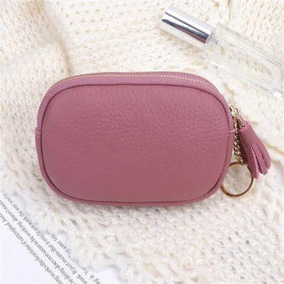 Lizilian мягкий кошелек из воловьей кожи Женский кошелек на двойной молнии милый простой клатч сумка для ключей - Цвет: Розовый