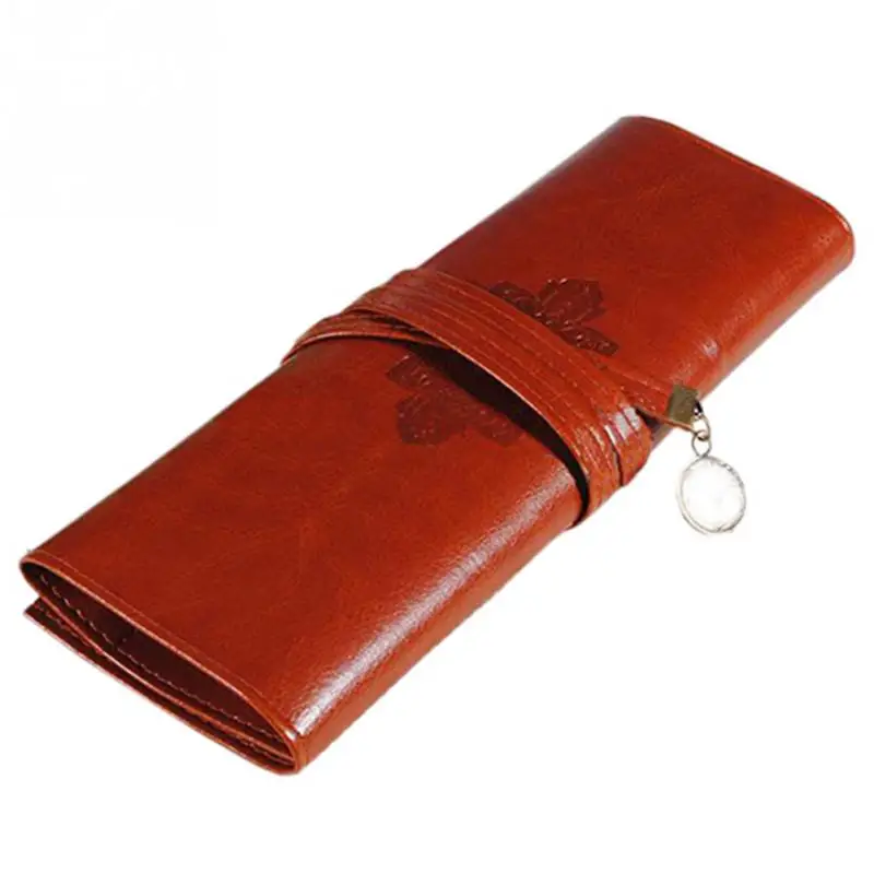 

2019 coin Purse Bag Designer Vintage Retro Roll Leather Make up Cosmetic Pen Pencil Case Pouch Purse Accessories