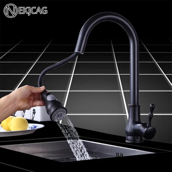 

Deck Mounted Bathroom Kitchen Faucet Single Handle 360 Rotating Pull Sink Sink Mixer Faucet Black Hot And Cold Water Mixer