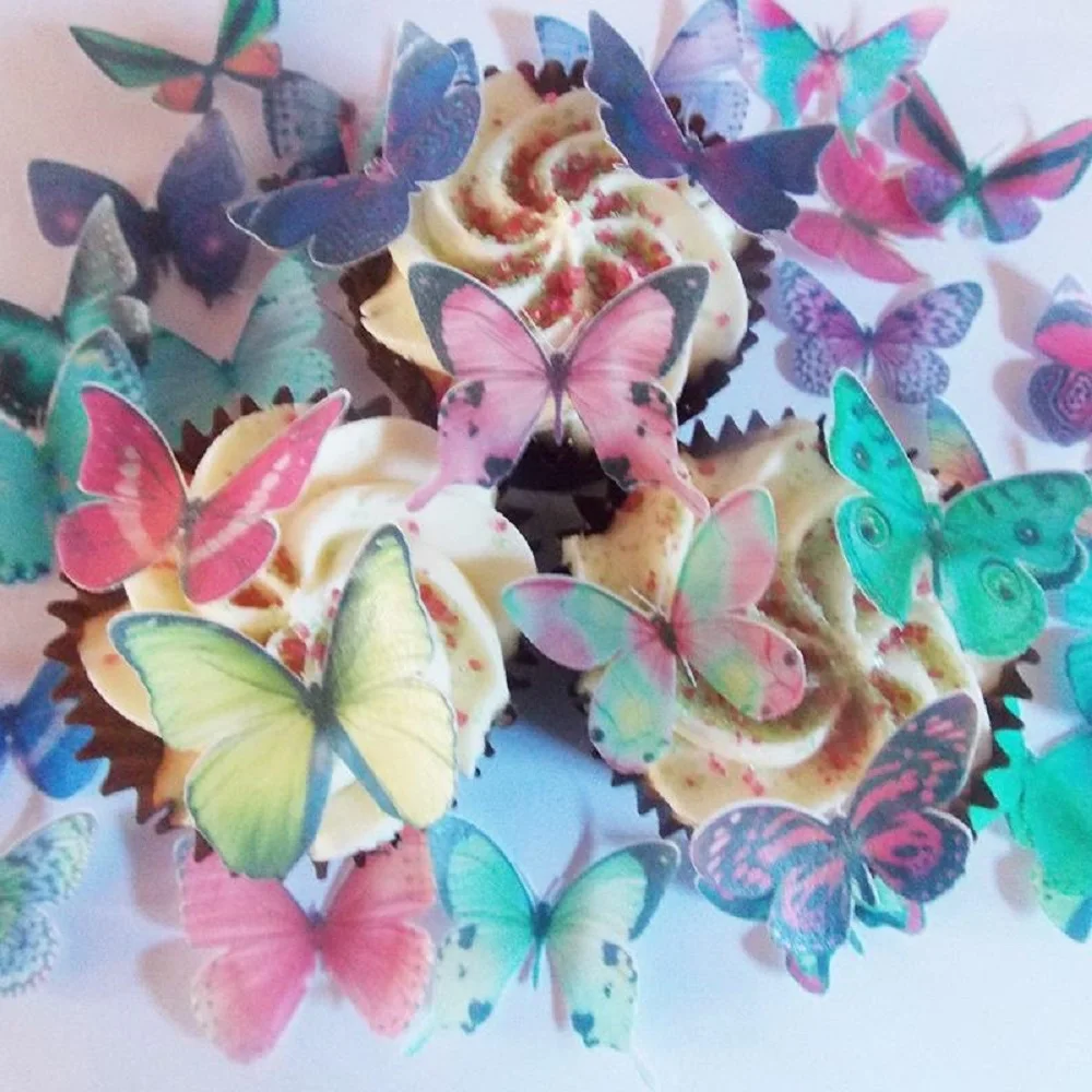 20 шт./компл. смешанные бабочки съедобные клейкие вафли рисовая бумага торт кекс