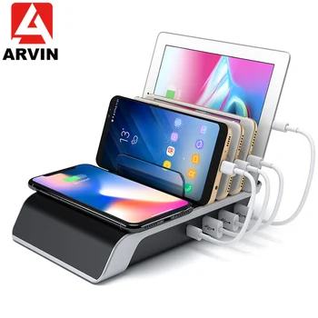 

ARVIN Fast Wireless Charger For iPhone Samsung QC 3.0 Quick Charger Multi USB Charging Dock Station Desk Mobile Phone Organizer