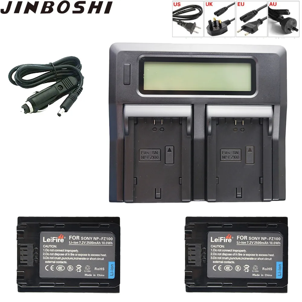 

2x NP-FZ100 np fz100 Battery 2500mAh + Dual LCD Charger for Sony BC-QZ1, a9, a7R III, a7 III, ILCE-9 ILCE-7RM3 ILCE-7M3