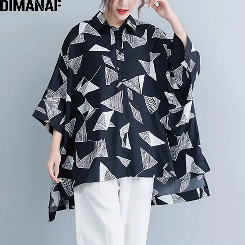 

DIMANAF Plus Size Women Blouse Shirts Lady Tops Tunic Summer Print Geometric Big Size Loose Casual Batwing Sleeve Female Clothes