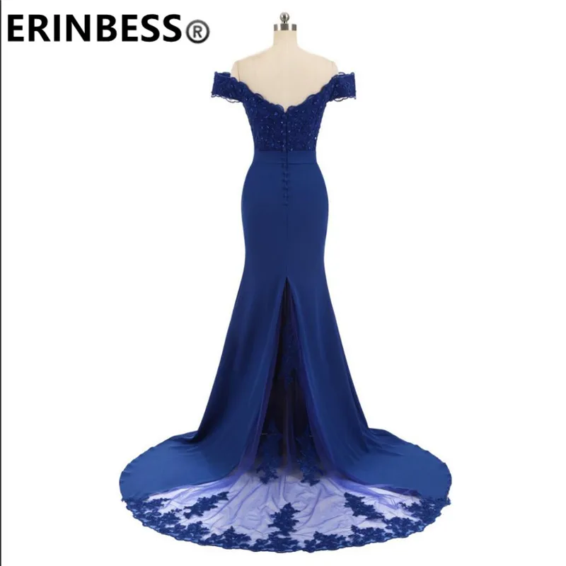 ERINBESS Robe De Soiree Mermaid Navy Blue Long Prom Dresses Party Elegant Vestido De Festa Long Evening Gown 2019