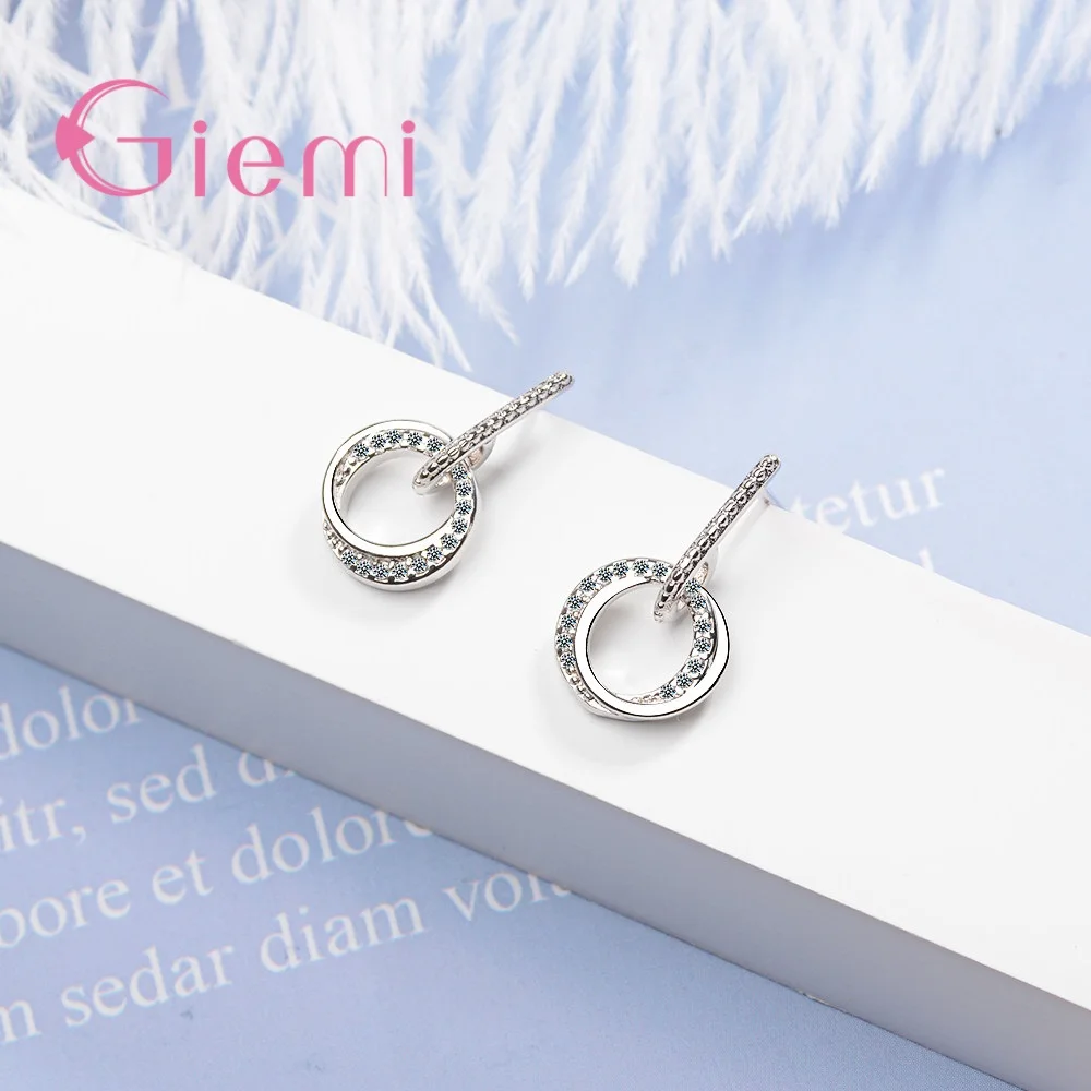 Classic Shining Crystal Paved Round Drop Earrings for Women 925 Silver Chic Korea Wedding Engagement Pendientes Jewelry