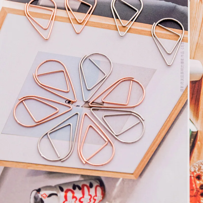 10 Pcs/lot Novelty Water Drop Paper Clips Mini Metal Clips Cute Kawaii Paperclips Gold Korean Stationery School Office Supplies Clips