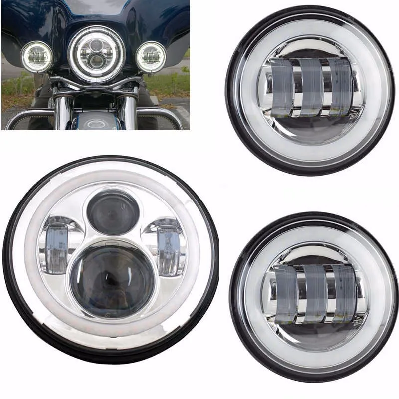 45W LED Headlight Angel Eyes DRL with 2Pcs 4.5Inch 30W Motorcycle Passing Fog Lamp for Harley Davidson4 cd