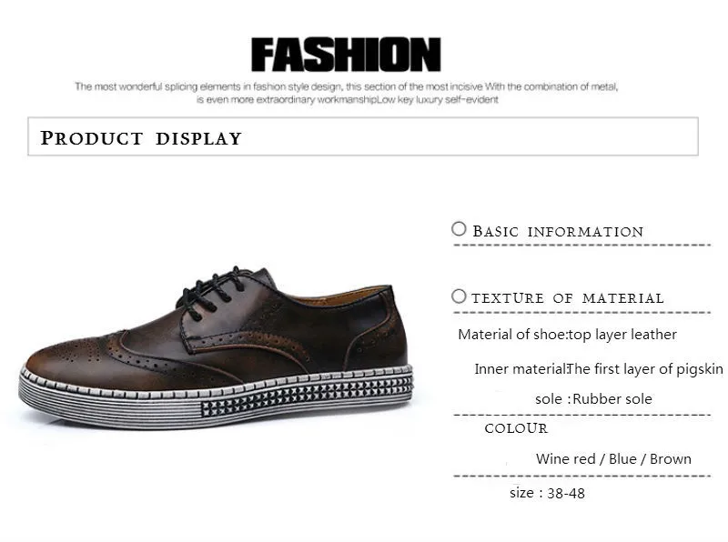 BIMUDUIYU Spring Autumn New Trendy Shoes Quality Genuine Leather Soft Casual Gentleman Brogue Style Men's Shoes 38-48 Large size 13