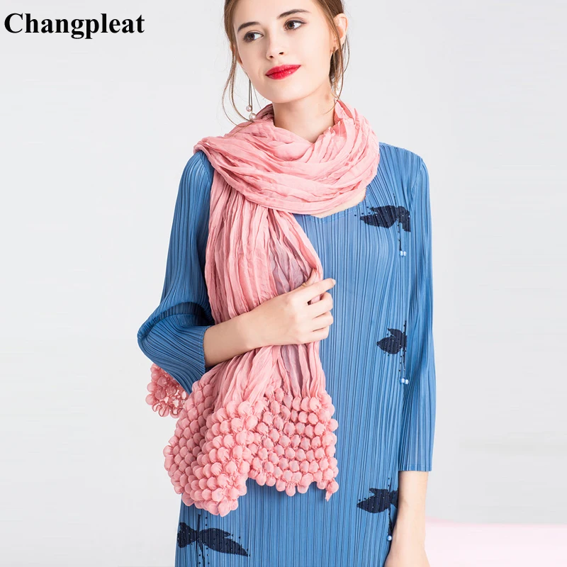 Changpleat 2018 элегантные женские шарф шаль Miyak складку Мода сплошной пузырь раза женские шарфы прилив