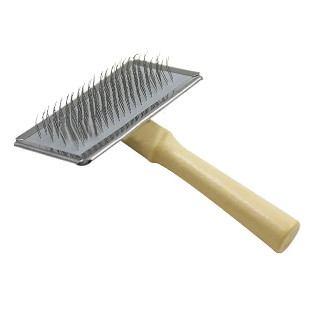 Cat Dog Grooming Brush Wooden Handle Stainless Steel Needle Combing