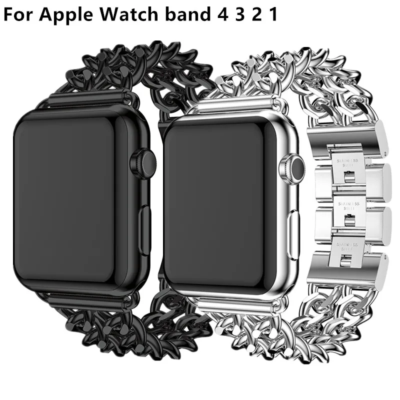 Ремешок из нержавеющей стали для Apple Watch Band 4 44 мм 40 мм ковбойская цепочка металлический браслет для iWatch Series 3 2 1 42 мм 38 мм ремешок для часов