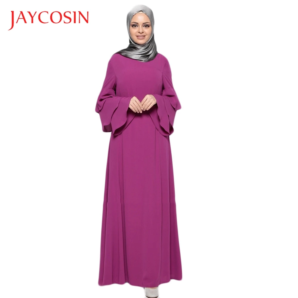 JAYCOSIN для женщин Исламская однотонная одежда плюс размеры Мусульманский Стиль; Ближний Восток длинное платье сплошной узор повседневное