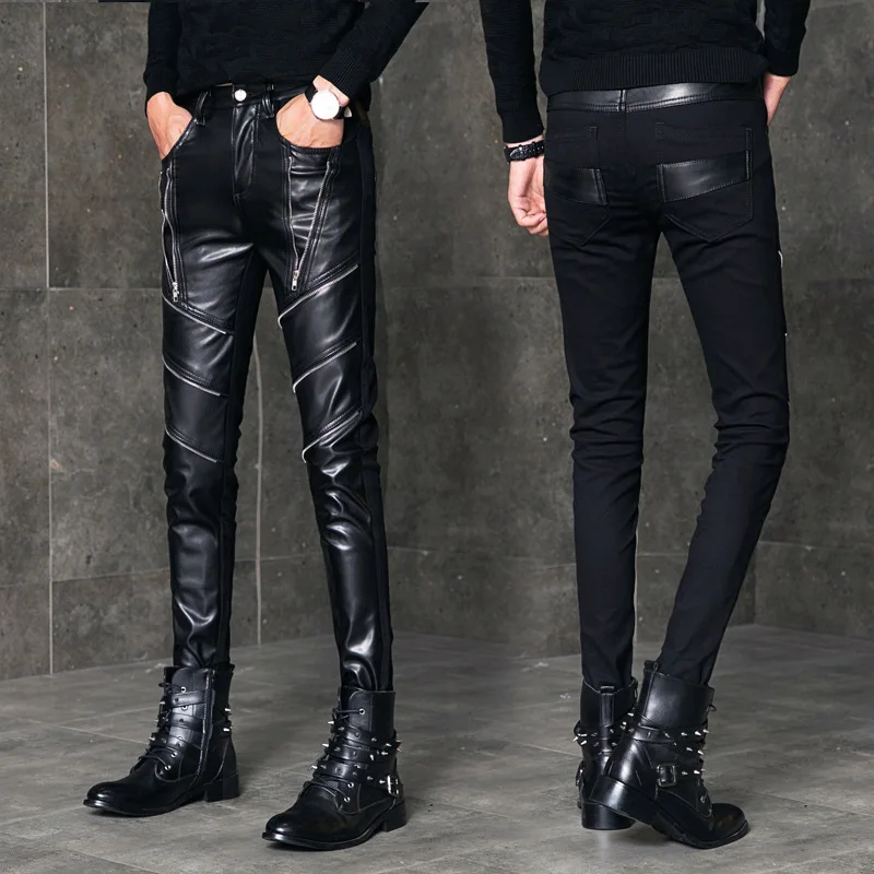 Idopy, новинка, мужские обтягивающие брюки из искусственной кожи, мотоциклетные черные облегающие байкерские кожаные брюки, готические брюки для мужчин