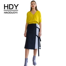 HDY Женская Лоскутная юбка Haoduoyi с цветными блоками крест-накрест на шнуровке короткая осень новое поступление ампир юбки до колен