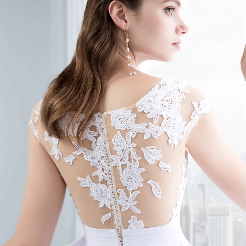 Chiffon Lace Appliqued Cap Short Sleeve Beach Wedding Dress