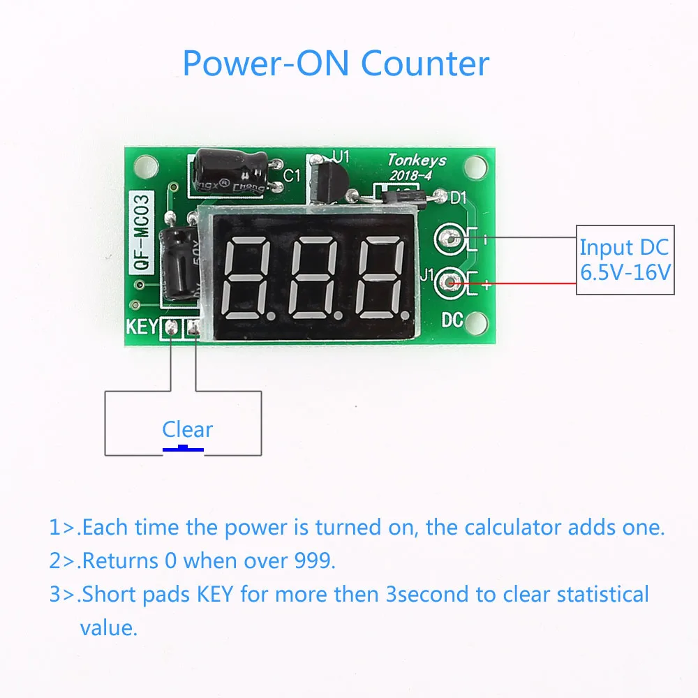 DC 12V 3-Bit красный 0.36in цифровая трубка Дисплей триггер счетчик аккумулятор Мощность счётчик модуль аккумулятор - Color: Power-ON Counter