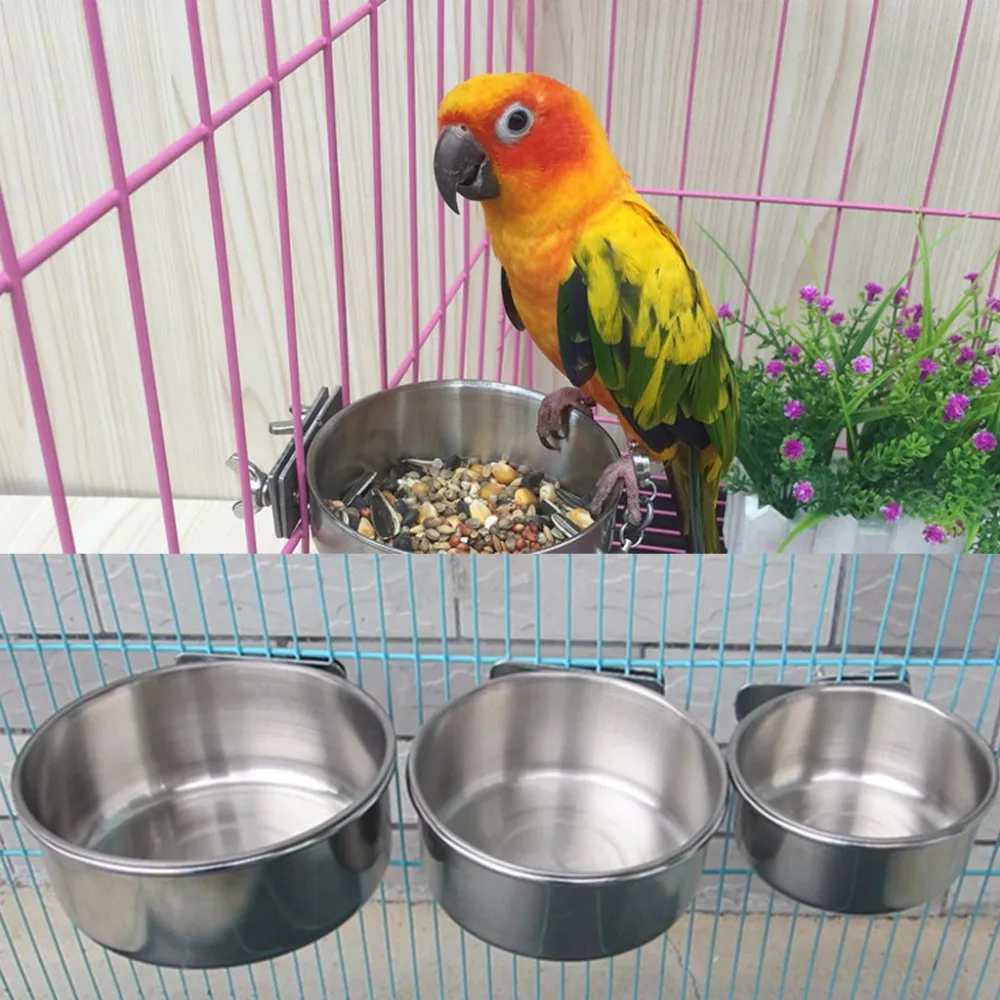 Bird Food Water Feeders Cups Parrot Stainless Steel Container With