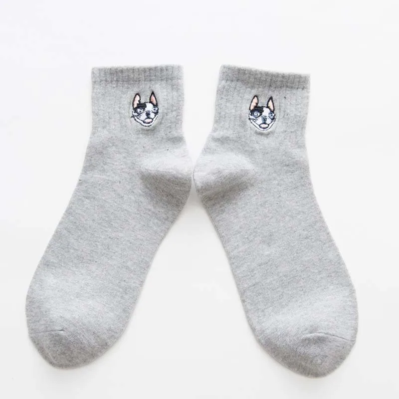 [EIOISAPRA] Милые женские повседневные носки с вышитыми героями мультфильмов; Милые Дышащие носки для собак и кошек; Calcetines Mujer Sokken - Цвет: Gray Socks