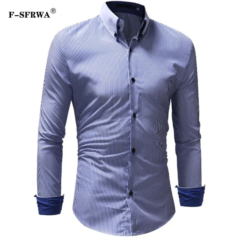Dress Shirt 2019 Fashion Striped Mens Shirts Classic Stripe Long Sleeve Casual Shirt For Men Slim Fit Male Social Business XXXL
