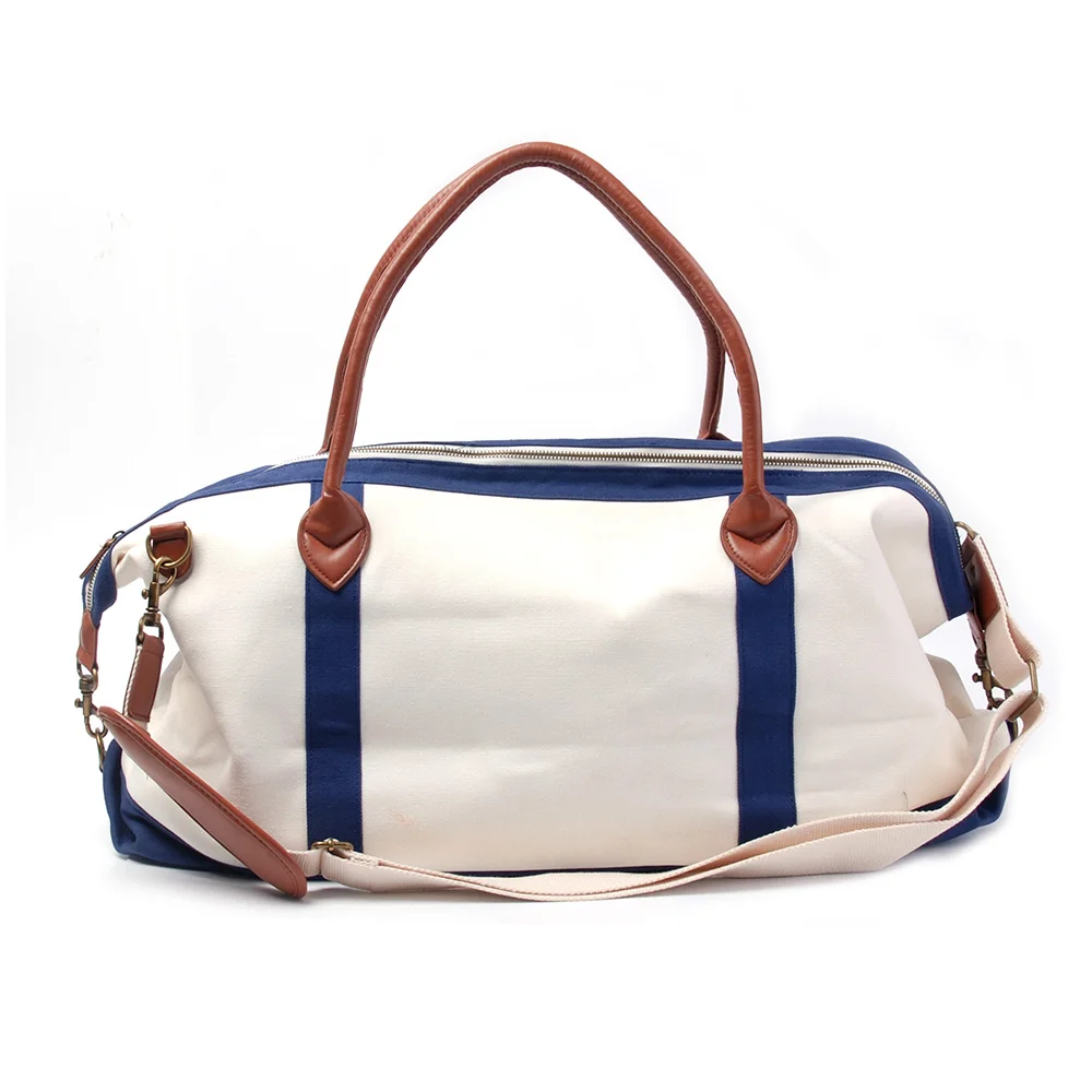 68.5*17.8*34.2cm Canvas Weekender Bag Wholesale Blanks Mint Stripe Duffle Totes with Shoulder ...