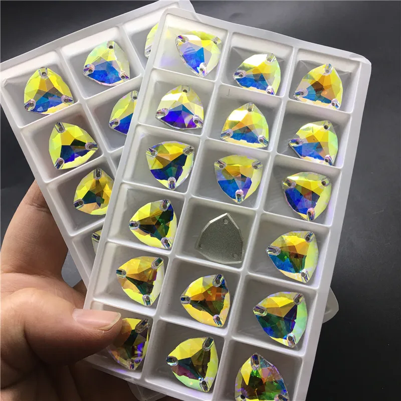 

TopStone K9 Sew On Crystal Fat Triangle Sew On Stones Flatback 12 16 22 mm Sewing Glass Crystal Beads For Dress Jewelry