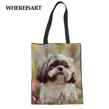 WHEREISART Женская хозяйственная сумка Shih Tzu с принтом собаки женская сумка-тоут Сумочка для покупок девушка через плечо Kawaii Школьные сумки Дети