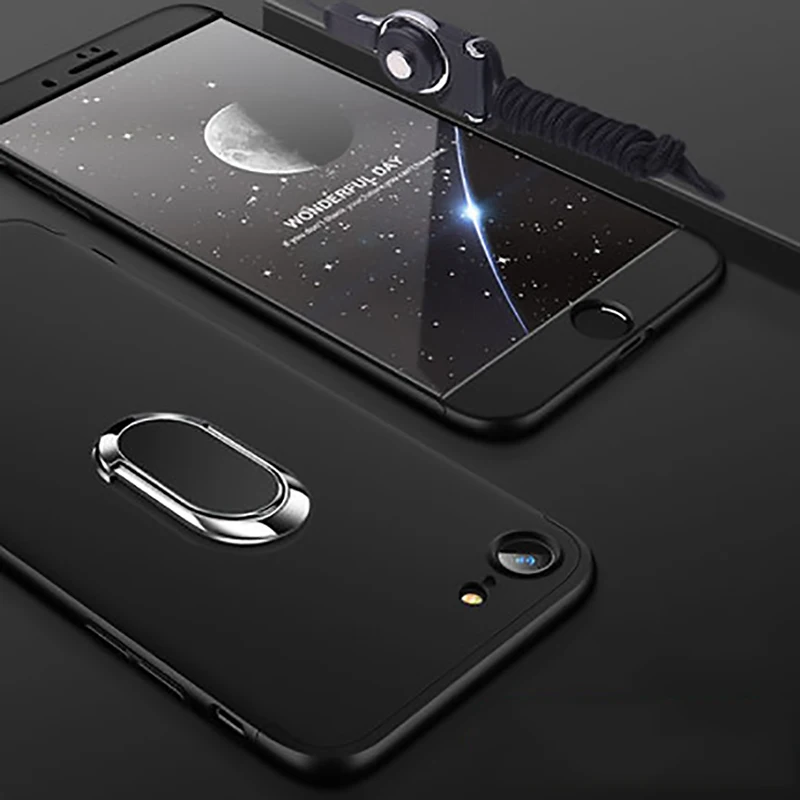 Матовый чехол с кольцом для пальцев iPhone 7 8 X металлическим держателем Apple 7Plus 8Plus