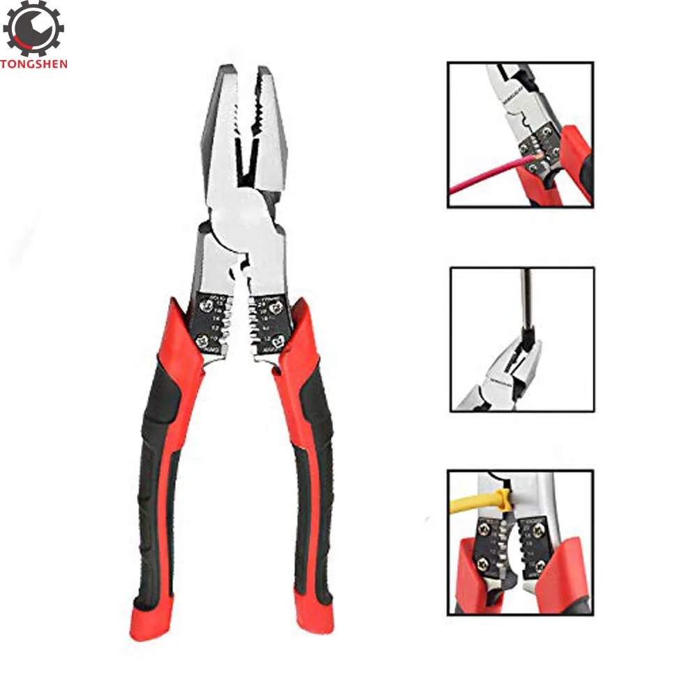 Combination Pliers with Wire Stripper Crimper Cutter Function Heavy Duty Side Cutting Professional High-Leverage Plier 8-1/2inch 5pcs pliers wire cutters diy electronic diagonal pliers 170 wishful clamp side cutting nippers wire cutter