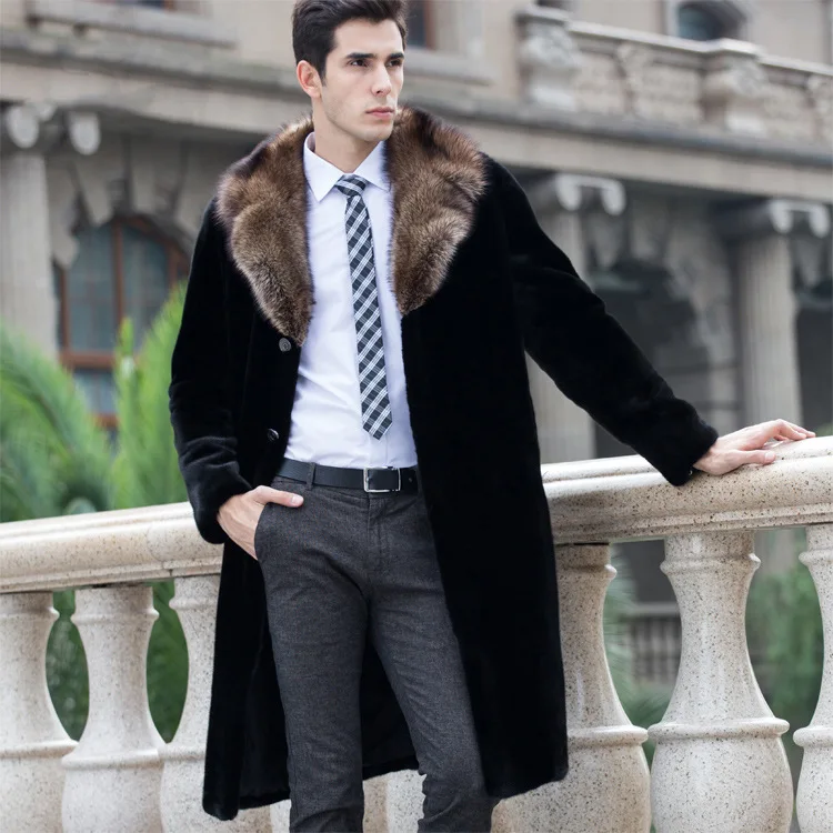 2019 осень зима тонкое пальто из куницы мужская одежда длинная норка пальто с мехом мужские homens jaqueta de couro Черный Плюс Размер 6XL HN215