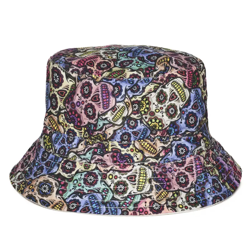 Модные летние плоские шляпы Харадзюку С 3D-принтом мексиканского черепа, пляжная шляпа в стиле хип-хоп, шотландская шляпа для женщин и девушек - Цвет: 30933