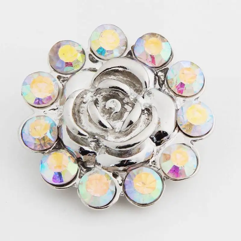 

1pcs diy interchangeable snap jewelry crystal rhinestone flower buttons metal button charm bracelet jewelry 8colors