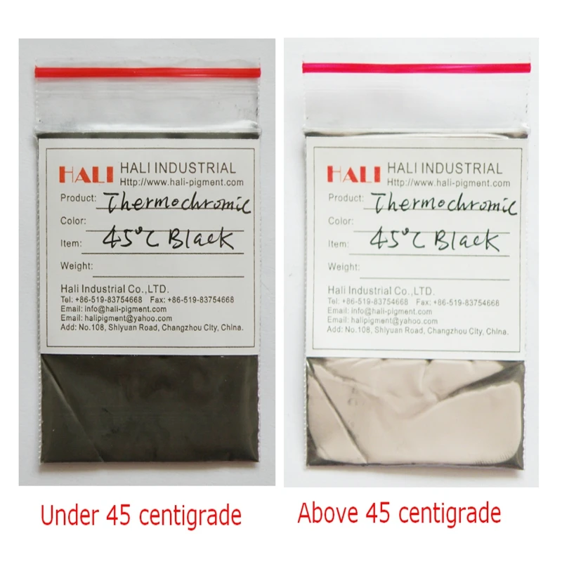 

thermochromic pigment,hot active pigment,color:black,activate temperature:45 centigrade,1lot=10gram,free shipping.