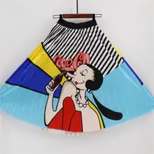 Летние юбки средней длины плиссированная юбка с принтом и высокой талией Новая мода Талия на резинке летняя юбка Большие размеры, S-3XL