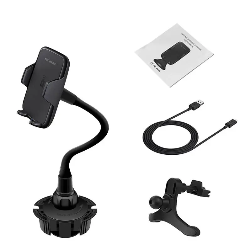 Car Qi Fast Wireless Charger Gooseneck Cup Holder Air Vent