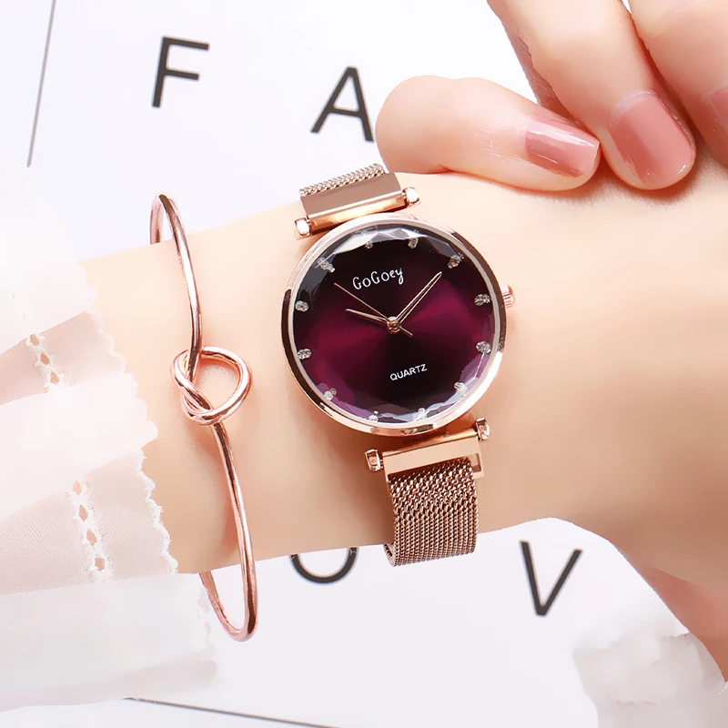 Top Brand Popular Watches For Women Rose Gold Mesh Magnet Buckle Quartz Watch Geometric Surface Casual Women Quartz Wristwatch