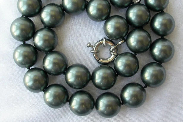 

RHJ0070 stunning big 14mm round Tahiti black south sea shell pearl necklace