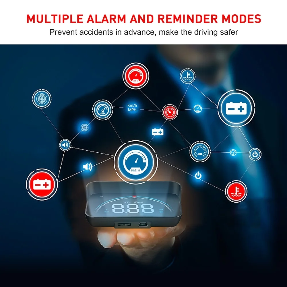 M8 Автомобиль HUD на лобовое стекло Дисплей Скорость проектор охранной сигнализации OBD2 II более Скорость Предупреждение Системы автомобиль accessries