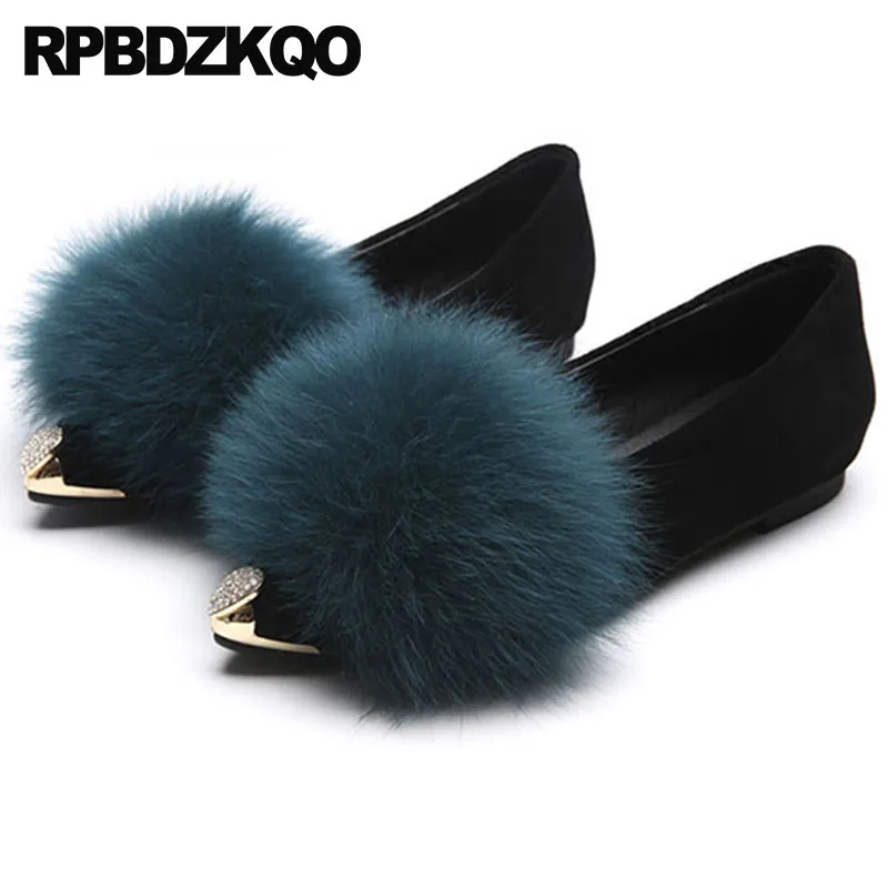 Taille Appartements Glissent Fourrure Cristal Diamant Pointu Chinois En pourpre De gris Hiver Métal 34 rouge jaune Designer Chaussures Chine noir Femmes Strass Daim Sur coffee Dames Camel vert Bout 7gYv6yIbfm