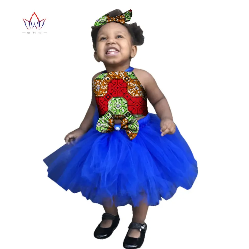Летняя одежда в африканском стиле для детей, одежда в африканском стиле с круглым вырезом, традиционное кружевное платье с принтом для девочек, без рукавов, WYT287