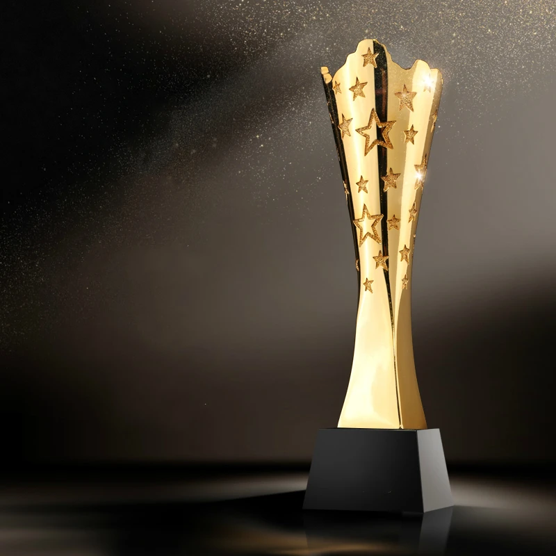 

New Beauty Pageant Trophy Resin Gold Plating Trophies Team Champion Reward Fine Five-pointed Star Modelling Crystal Base Trophy