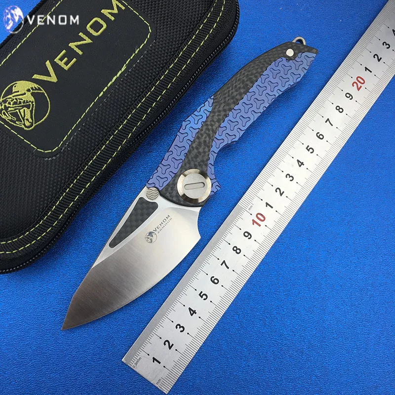 

VENOM ARMOUR M390 steel Titanium CF Flipper folding knife outdoor camping hunting survival pocket kitchen fruit knives EDC tools