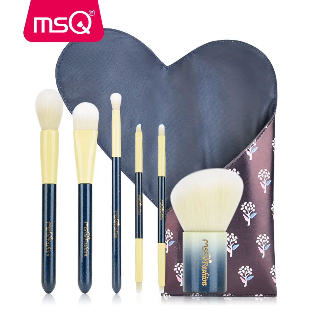 MSQ 6pcs Makeup Brushes Set Double-End Blusher Foundation Eye Shadow Make Up Brush Kit Travel Set With PU Leather Case блеск для губ msq 6 cristal led msq cc01 6