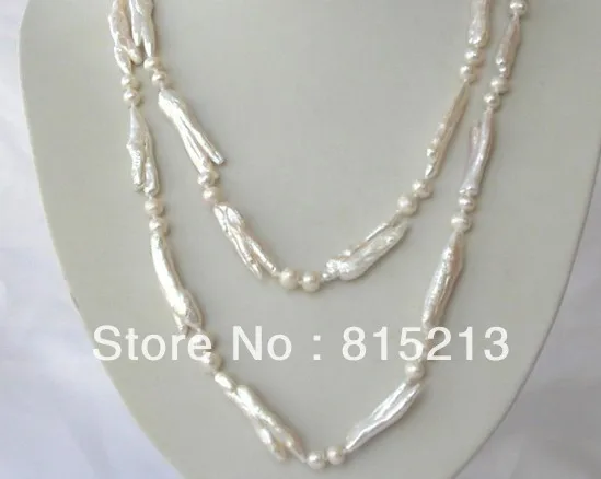 

FREE SHIPPING>@@> N222 stunning long 50" big 40mm baroque white freshwater cultured pearl necklace