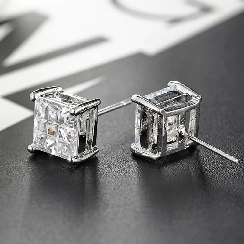 

Tassina Fashion Silver Color Classic Four Claw With White Zircon Crystal Stud Earrings For Women Girl Simple Round Jewelry Gift