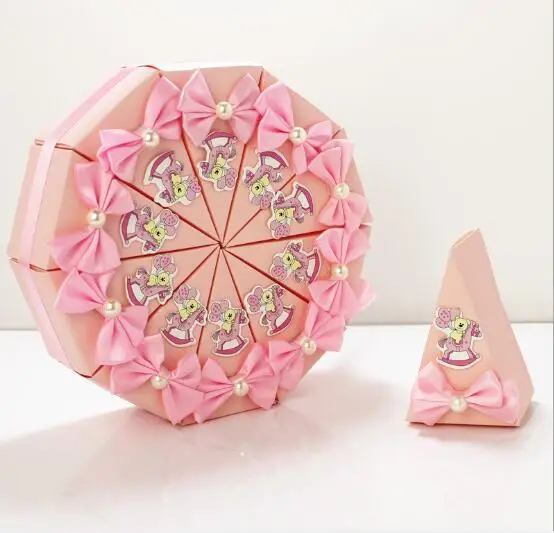 50 шт. синий/розовый лошадь-качалка треугольный торт стиль детский душ вечерние коробки конфет бант коробки для шоколада подарочная коробка из под конфеты - Цвет: Розовый