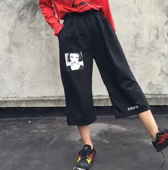 

Cartoon girl print summer Ankle-Length Pants wide leg pants