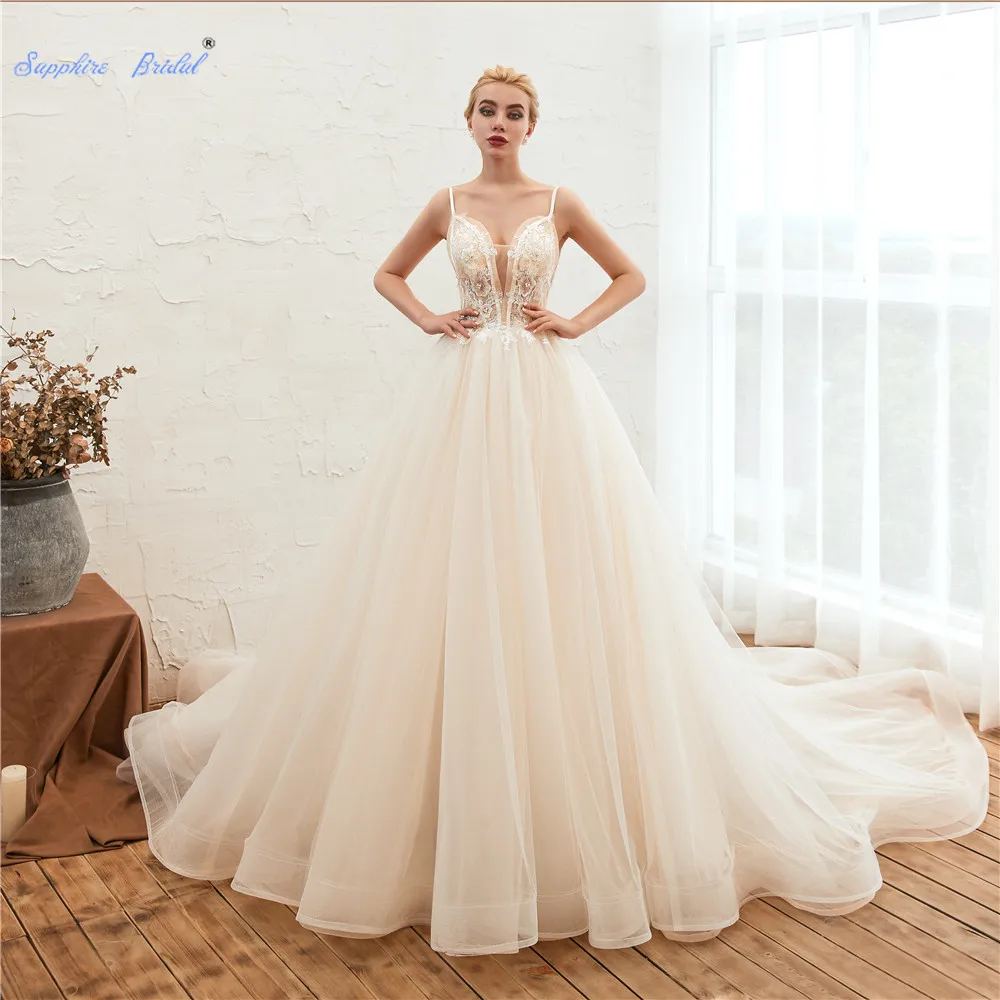 Granoferta Vestido De Novia Elegante Con Tirantes Finos Para Novia Vestido De Novia Vestido Largo Con Espalda Descubierta De Zafiro Para Novia Nuevo 2019 September 2020