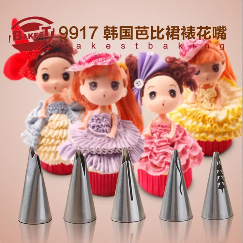 

5PCS/SET Korean Puff Russian Skirt Shape Stainless Steel Icing Piping Nozzles Pastry Decorating Tips Cake Cupcake Decorator